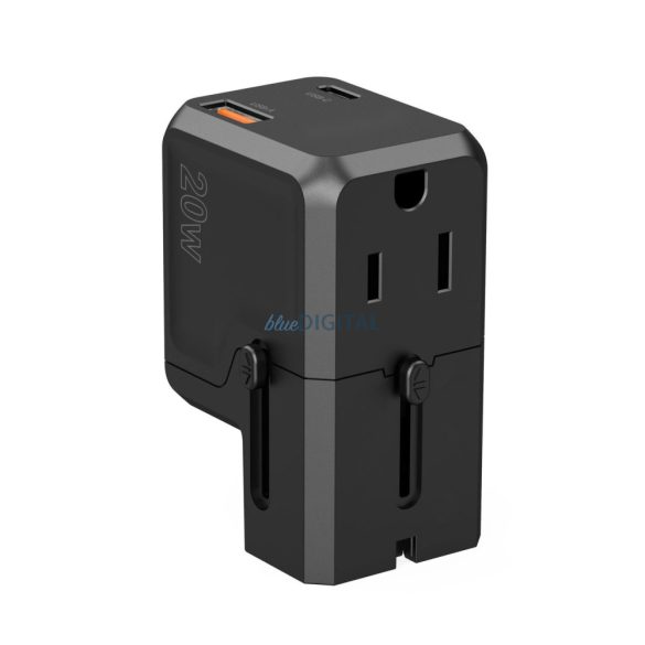 Choetech PD6038 utazó adapter és töltő 1xUSB-C és 1xUSB-A csatlakozóval 20W USA EU UK AU - Fekete