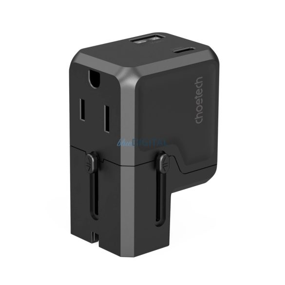 Choetech PD6038 utazó adapter és töltő 1xUSB-C és 1xUSB-A csatlakozóval 20W USA EU UK AU - Fekete