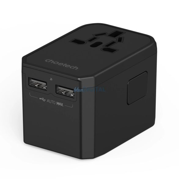 Choetech PD6045 utazó adapter és töltő 2xUSB-C és 2xUSB-A csatlakozóval 45W GaN US EU UK AU - Fekete