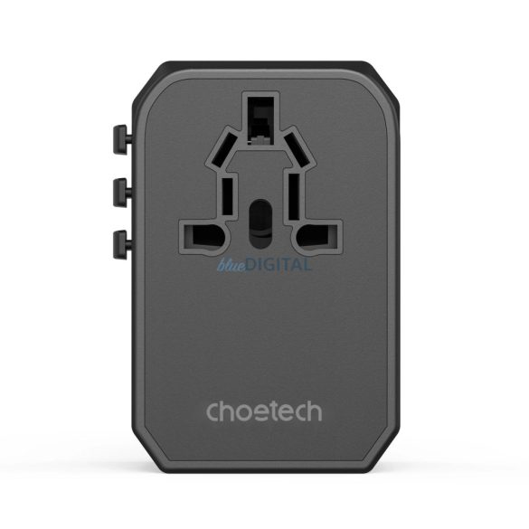 Choetech PD6045 utazó adapter és töltő 2xUSB-C és 2xUSB-A csatlakozóval 45W GaN US EU UK AU - Fekete