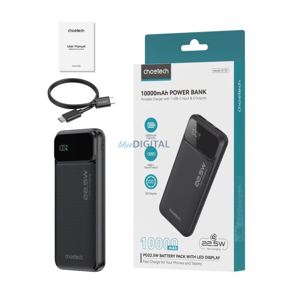 Choetech B728 powerbank 10000mAh 22.5W - fekete