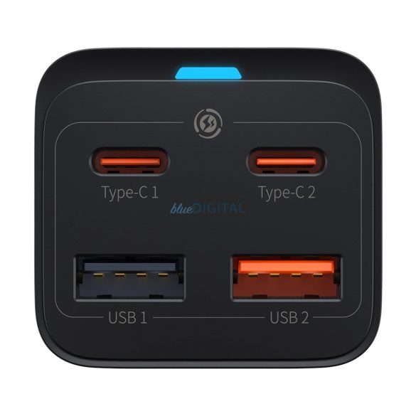 Baseus CCGP040101 hálózati töltő 2xUSB-A és 2xUSB-C csatlakozással GaN3 65W PD QC4.0 1m - fekete