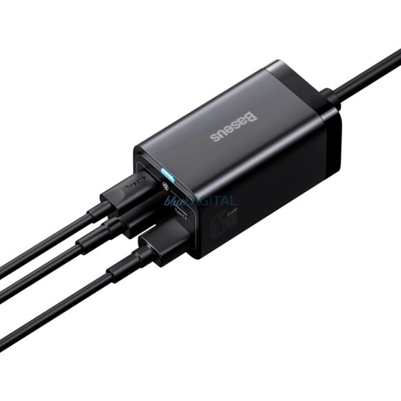 Baseus CCGP040101 hálózati töltő 2xUSB-A és 2xUSB-C csatlakozással GaN3 65W PD QC4.0 1m - fekete