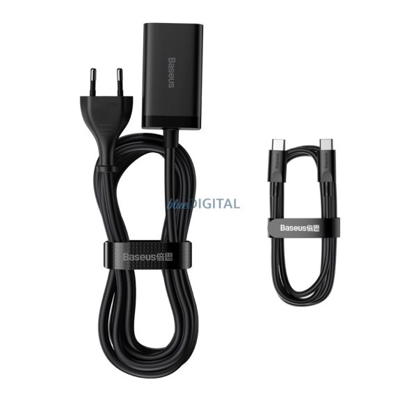 Baseus CCGP040101 hálózati töltő 2xUSB-A és 2xUSB-C csatlakozással GaN3 65W PD QC4.0 1m - fekete