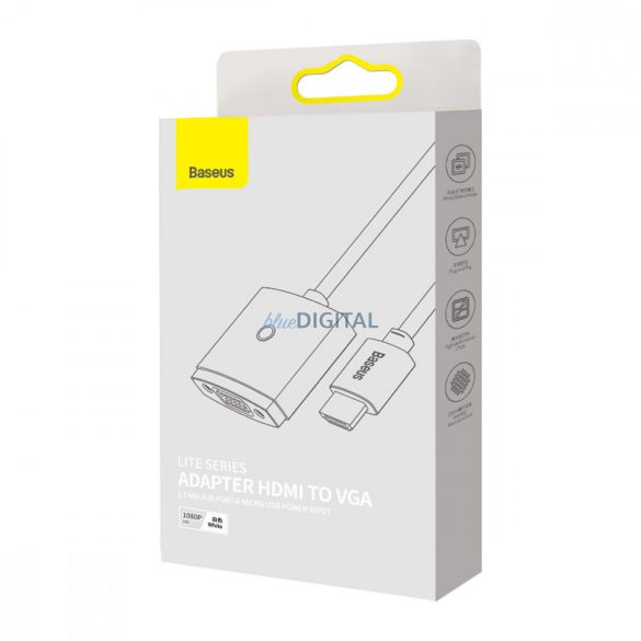 Baseus Lite Series dugaszoló adapter HDMI VGA + mini jack 3,5 mm / micro USB tápegység fehér (WKQX01010102)