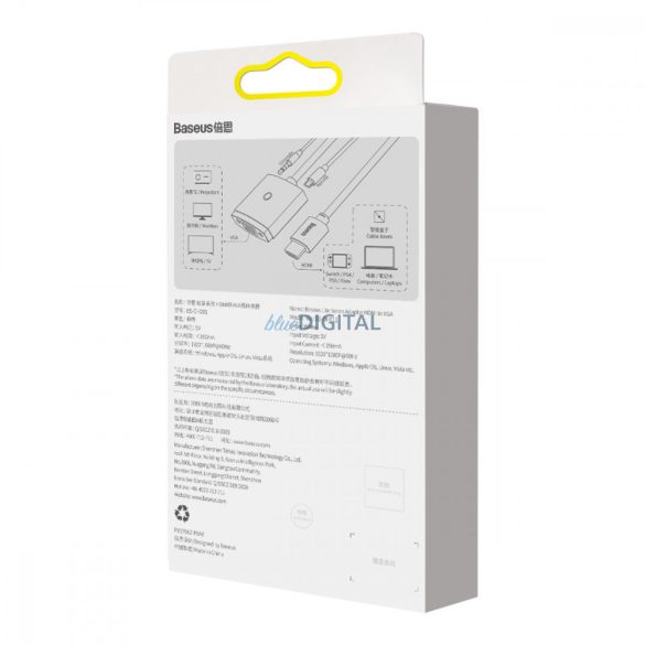 Baseus Lite Series dugaszoló adapter HDMI VGA + mini jack 3,5 mm / micro USB tápegység fehér (WKQX01010102)