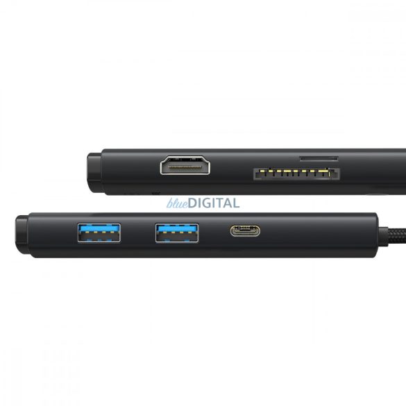 Baseus Lite sorozat multifunkciós HUB USB Type-C - 2 x USB 3.0 / USB Type-C / HDMI 1,4 / SD / TF fekete (WKQX050001)