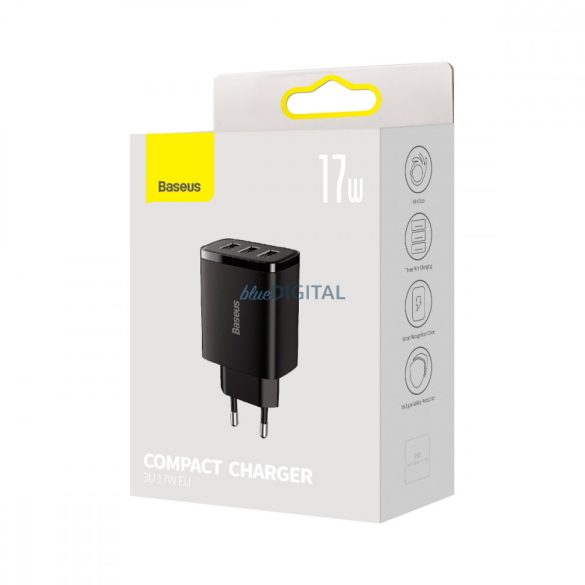 Baseus kompakt töltő 3x USB 17W fekete (CCXJ020101)