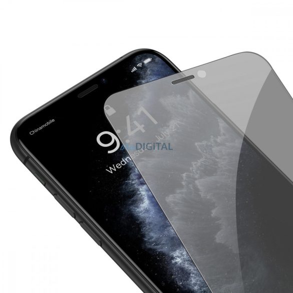 Baseus edzett üvegfólia iPhone 11 Pro Max / iPhone XS Max Privacy Anti Spy  hangszórótelefontok + pozicionálóval (SGBL061702) (tokbarát)