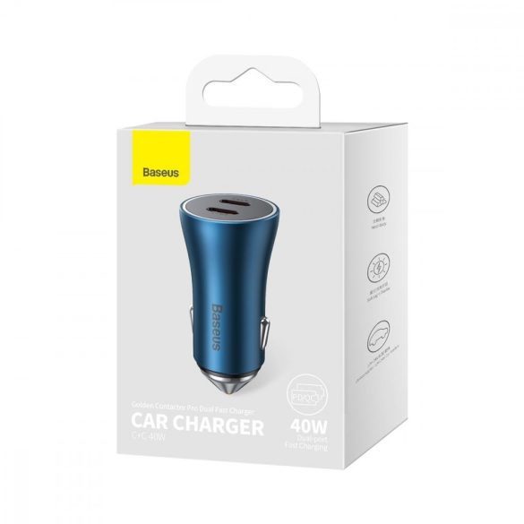 Baseus Golden Contactor Pro Car Charger 2x USB-C 40W Blue (CGJP000003)