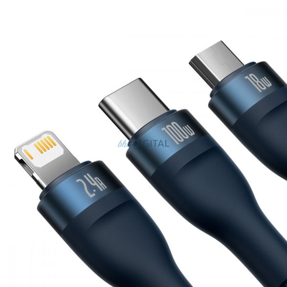 Baseus Flash sorozat Ⅱ Egy a háromhoz gyors töltő adatkábel USB-M+L+C 100W 1.2m kék