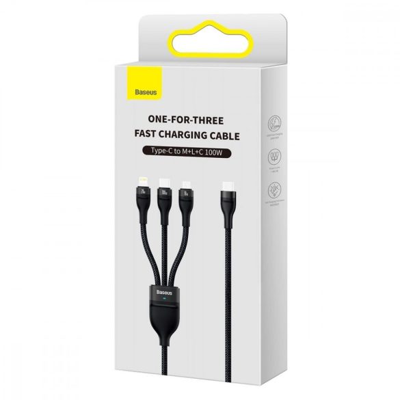 Baseus Flash Series II USB Type C / USB Type A cable - USB Type C / Lightning / micro USB 100 W 1.5 m black (CASS030201)