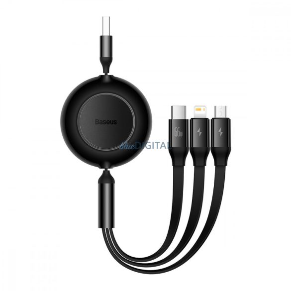 Baseus Bright Mirror 2 behúzható kábel 3in1 USB Type A - micro USB + Lightning + USB Type C 66W 1.1m fekete (CAMJ01010101)