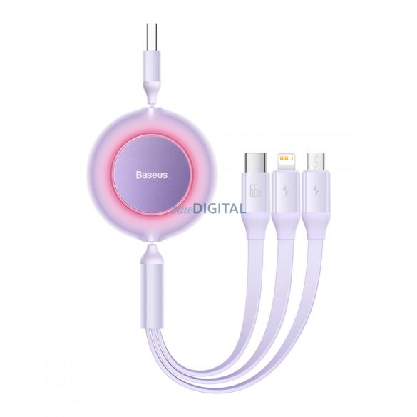 Baseus Bright Mirror 2 behúzható kábel 3in1 USB Type A - micro USB + Lightning + USB Type C 66W 1.1m lila (CAMJ010105)
