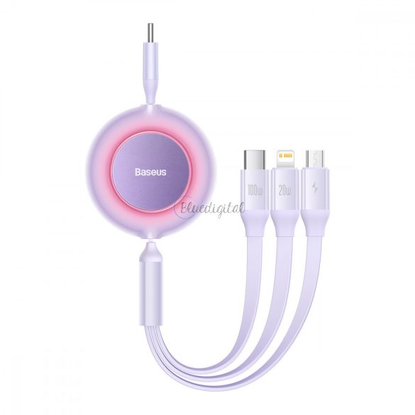 Baseus Bright Mirror 2 behúzható kábel 3in1 USB Type-C - micro USB + Lightning + USB Type-C 3.5A 1.1m lila (CAMJ010205)