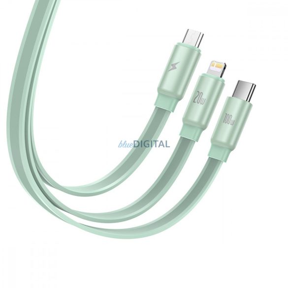 Baseus Traction Series visszahúzható 3 az 1-ben USB Type-C kábel - micro USB / USB Type-C / Lightning Power Delivery 100W 1.7m zöld (CAQY000006)