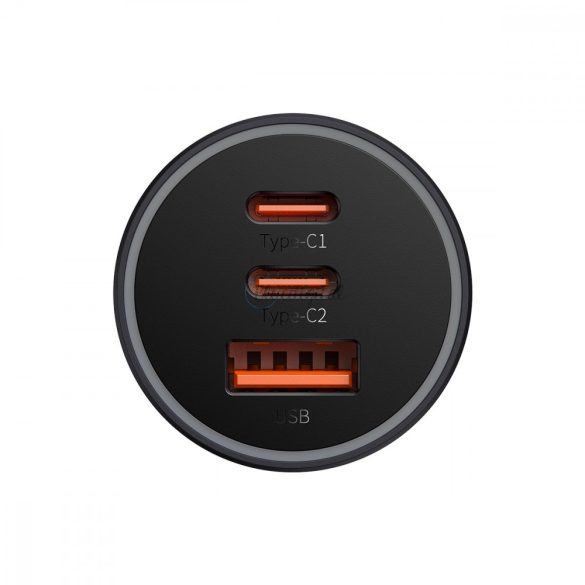 Baseus Golden Contactor Pro USB-A autós töltő + 2x USB-C 65W sötétszürke (CGJP010013)