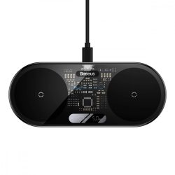   Baseus digitális LED kijelzős vezeték nélküli töltő digitális kijelzővel 20W fekete (WXSX01010101)