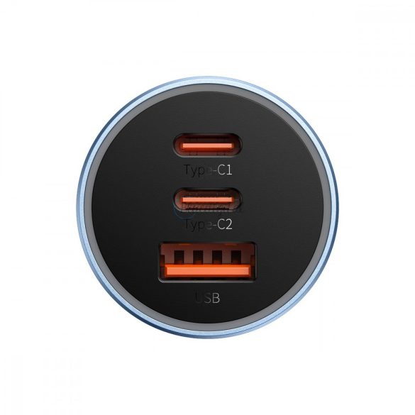 Baseus Golden Contactor Pro USB-A autós töltő + 2x USB-C 65W kék (CGJP010003)