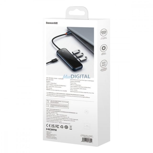 Baseus AcmeJoy 6 portos HUB dokkolóállomás (USB-C-ről USB-C PD & adat / 2xUSB3.0 / USB2.0 / HDMI / RJ45) sötétszürke (WKJZ010013)