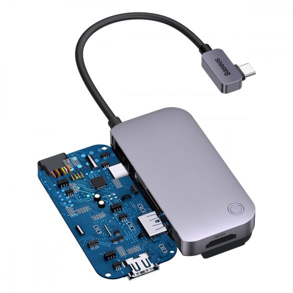 Baseus PadJoy univerzális USB-C HUB tablet / okostelefon 4 az 1-ben: USB3.0 - 500MB/s; HDMI 2.0 - 4K 30Hz; USB-C 100W / 500MB/s; 3.5mm jack - sötétszürke