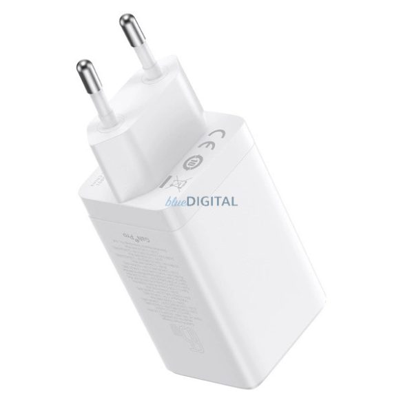 Baseus CCGP120202 hálózati töltő 1xUSB-A és 2xUSB-C csatlakozással és Type-C - Type-C 1m kábellel GaN 65W - fehér