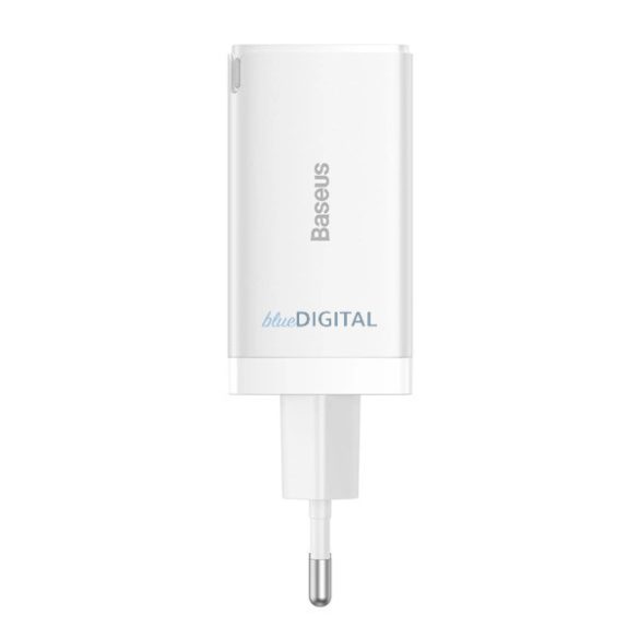 Baseus CCGP120202 hálózati töltő 1xUSB-A és 2xUSB-C csatlakozással és Type-C - Type-C 1m kábellel GaN 65W - fehér