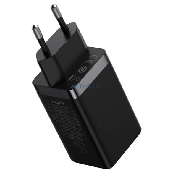 Baseus CCGP120201 hálózati töltő 1xUSB-A és 2xUSB-C csatlakozással és Type-C - Type-C 1m kábellel GaN 65W - fekete