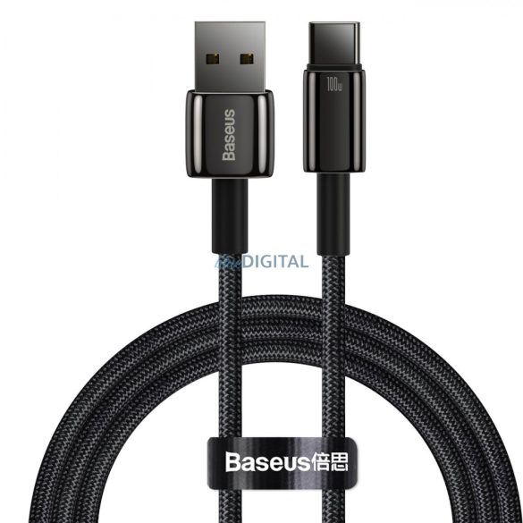 Baseus Tungsten Gold kábel USB-A - USB-C 480Mb/s 100W 1m fekete (CAWJ000001)
