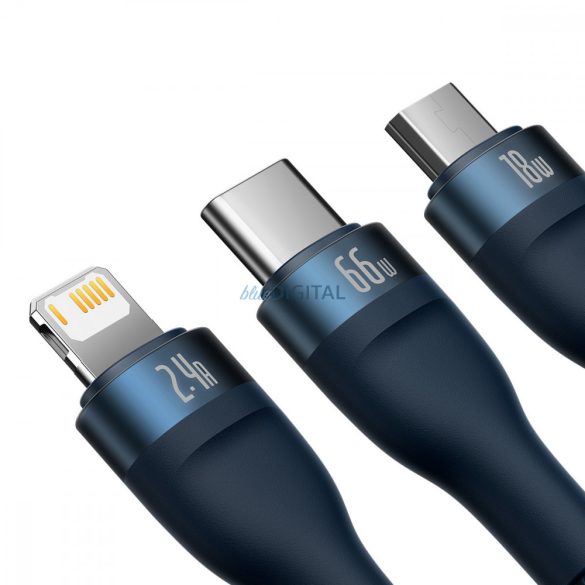 Baseus Flash sorozat Ⅱ 3in1 kábel gyors töltéssel USB-A USB-C / Micro-USB / Lightning 66W 480Mb/s 1.2m kék