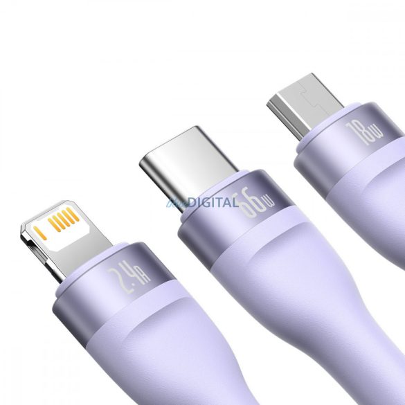 Baseus Flash sorozat Ⅱ 3in1 kábel gyors töltéssel USB-A USB-C / Micro-USB / Lightning 66W 480Mb/s 1.2m lila