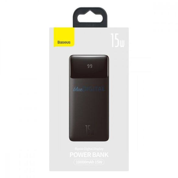 Baseus Bipow powerbank kijelzővel 10000mAh 15W fekete (tengerentúli kiadás) + USB-A - Micro USB 0.25m kábel fekete (PPBD050001)