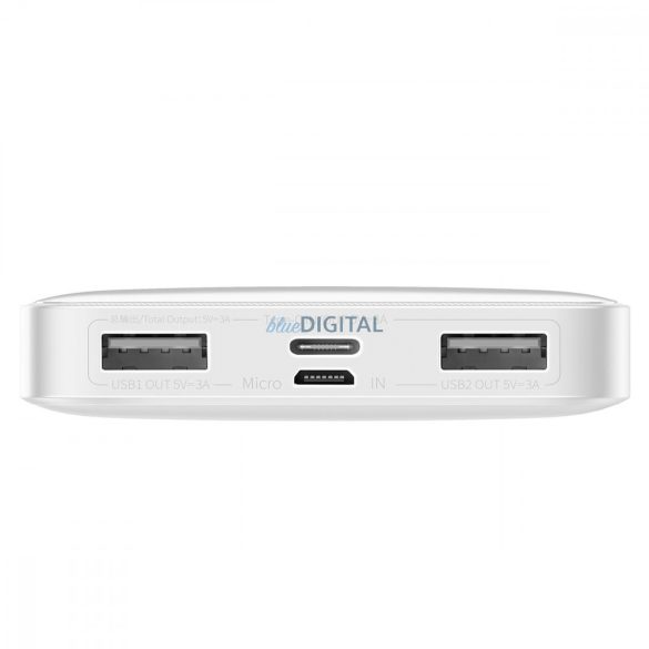 Baseus Bipow powerbank kijelzővel 10000mAh 15W fehér (tengerentúli kiadás) + USB-A - Micro USB 0.25m kábel fehér (PPBD050002)