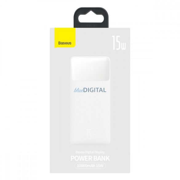 Baseus Bipow powerbank kijelzővel 10000mAh 15W fehér (tengerentúli kiadás) + USB-A - Micro USB 0.25m kábel fehér (PPBD050002)