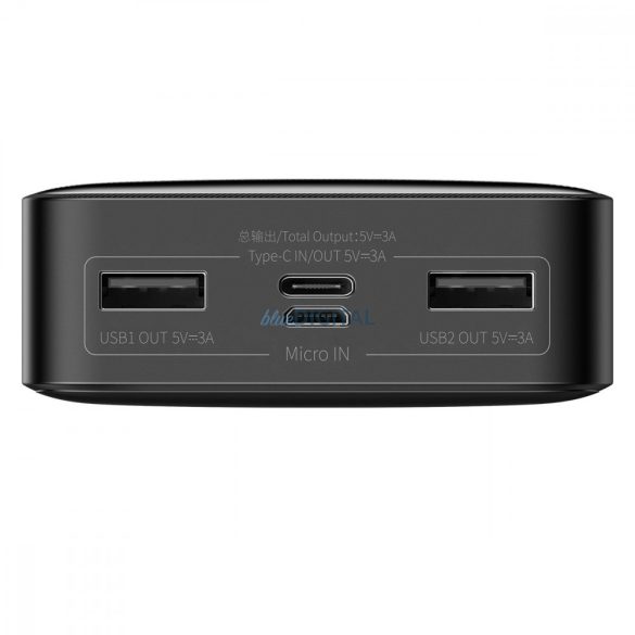 Baseus Bipow gyors töltő powerbank 20000mAh 15W fekete (tengerentúli kiadás) + USB-A - Micro USB kábel 0.25m fekete (PPBD050101)