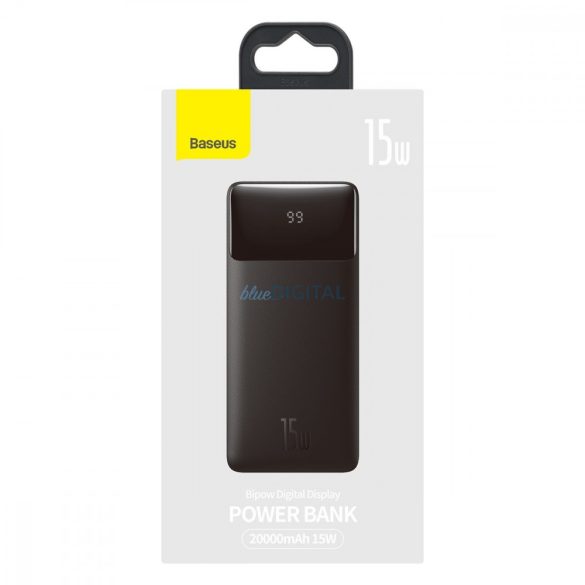 Baseus Bipow gyors töltő powerbank 20000mAh 15W fekete (tengerentúli kiadás) + USB-A - Micro USB kábel 0.25m fekete (PPBD050101)