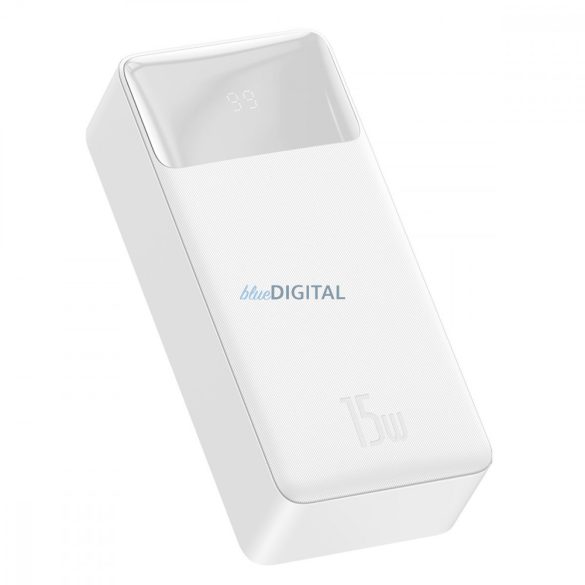 Baseus Bipow powerbank kijelző 30000mAh 15W fehér (tengerentúli kiadás) + USB-A - Micro USB kábel 0.25m fehér (PPBD050202)