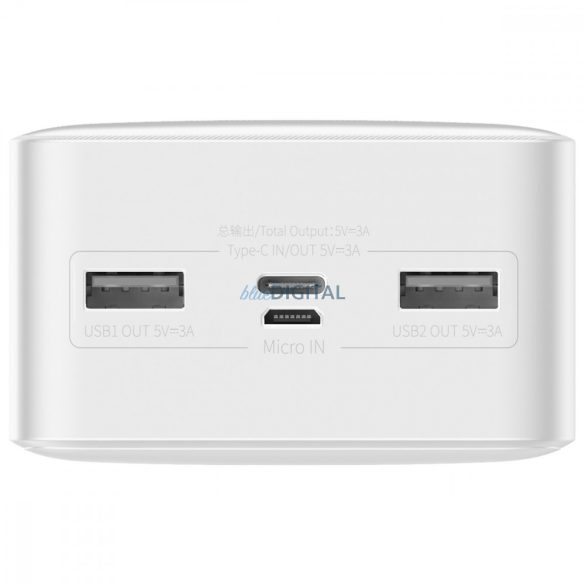 Baseus Bipow powerbank kijelző 30000mAh 15W fehér (tengerentúli kiadás) + USB-A - Micro USB kábel 0.25m fehér (PPBD050202)