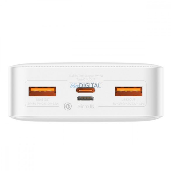 Baseus Bipow gyors töltő Power Bank 20000mAh 20W fehér (tengerentúli kiadás) + USB-A - Micro USB 0.25m kábel fehér (PPBD050302)