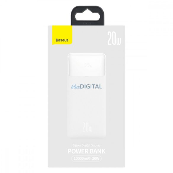 Baseus Bipow gyors töltő Power Bank 10000mAh 20W fehér (tengerentúli kiadás) + USB-A - Micro USB kábel 0.25m fehér (PPBD050502)