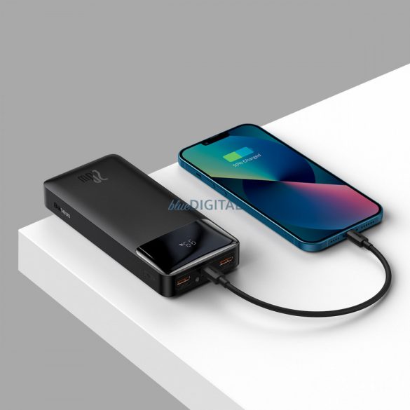 Baseus Bipow gyors töltő Power Bank 20000mAh 20W fekete (tengerentúli kiadás) + USB-A - Micro USB 0.25m fekete kábel (PPBD050501)