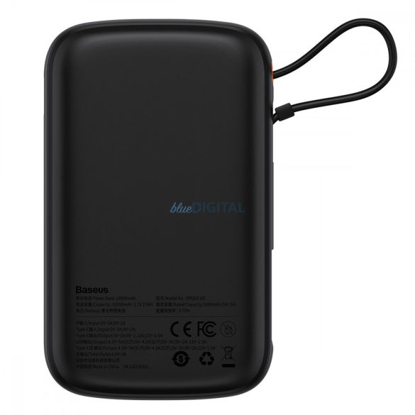 Baseus Qpow Qpow Digital Display powerbank gyors töltéssel 10000mAh 22,5W QC/PD/SCP/FCP beépített USB-C kábellel fekete