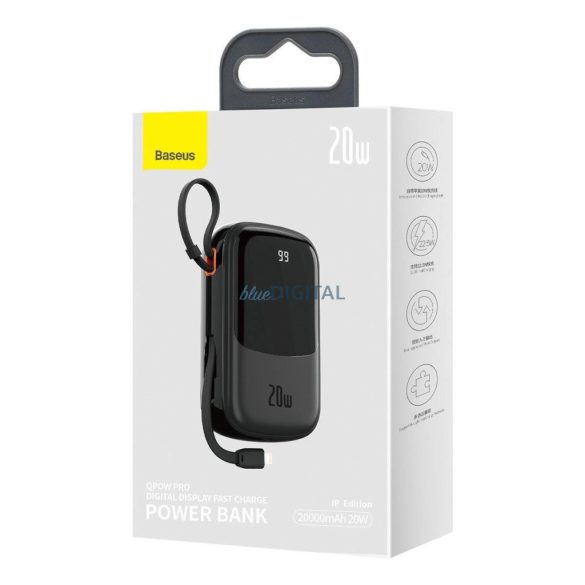 Baseus Qpow Digital Display powerbank 20000mAh 20W QC beépített Lightning kábellel - fekete