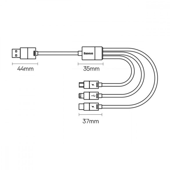 3in1 USB - micro USB / Lightning / USB C 3.5A 1.2m kábel Baseus StarSpeed - fekete