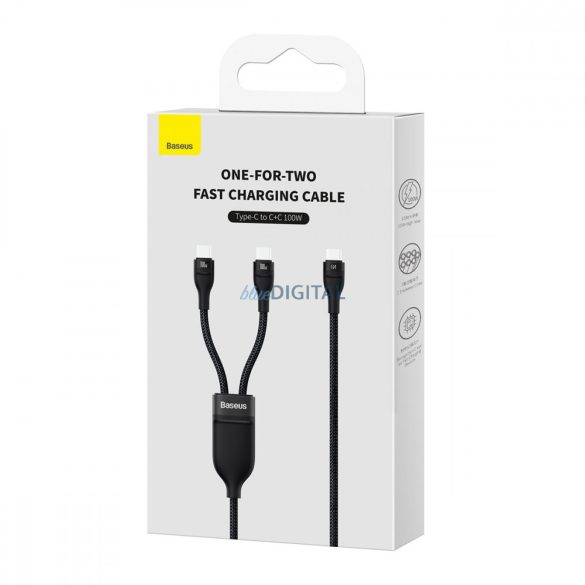 Baseus Flash Series II Gyorstöltő kábel 2 az 1-ben USB-C - 2xUSB-C 100 W 1,5 m fekete