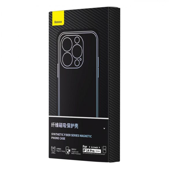 Armor tok iPhone 14 Pro MagSafe kompatibilis Baseus Synthetic Fiber edzett üveggel - fekete
