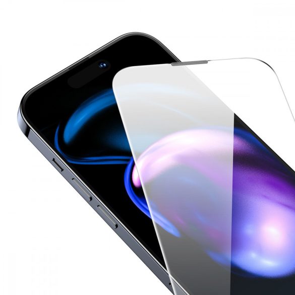 Baseus teljes képernyős edzett üveg iPhone 14 Pro hangszóró védelemmel 0,3 mm + rögzítőkeret fólia
