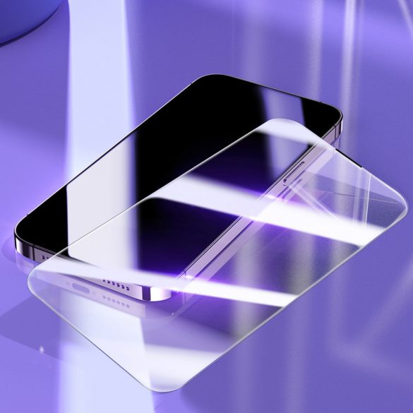 Baseus teljes képernyős edzett üveg iPhone 14 Pro hangszóró védelemmel 0,3 mm + rögzítőkeret fólia