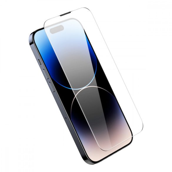 Baseus teljes képernyős edzett üveg iPhone 14 Pro Max hangszóró védelemmel 0,3 mm + rögzítőkeret fólia
