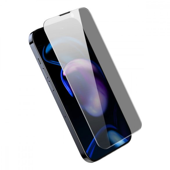 Baseus Privacy edzett üveg iPhone 14 Pro teljes képernyős 0,3 mm-es adatvédelmi szűrő kémkedés ellen + rögzítő keret fólia